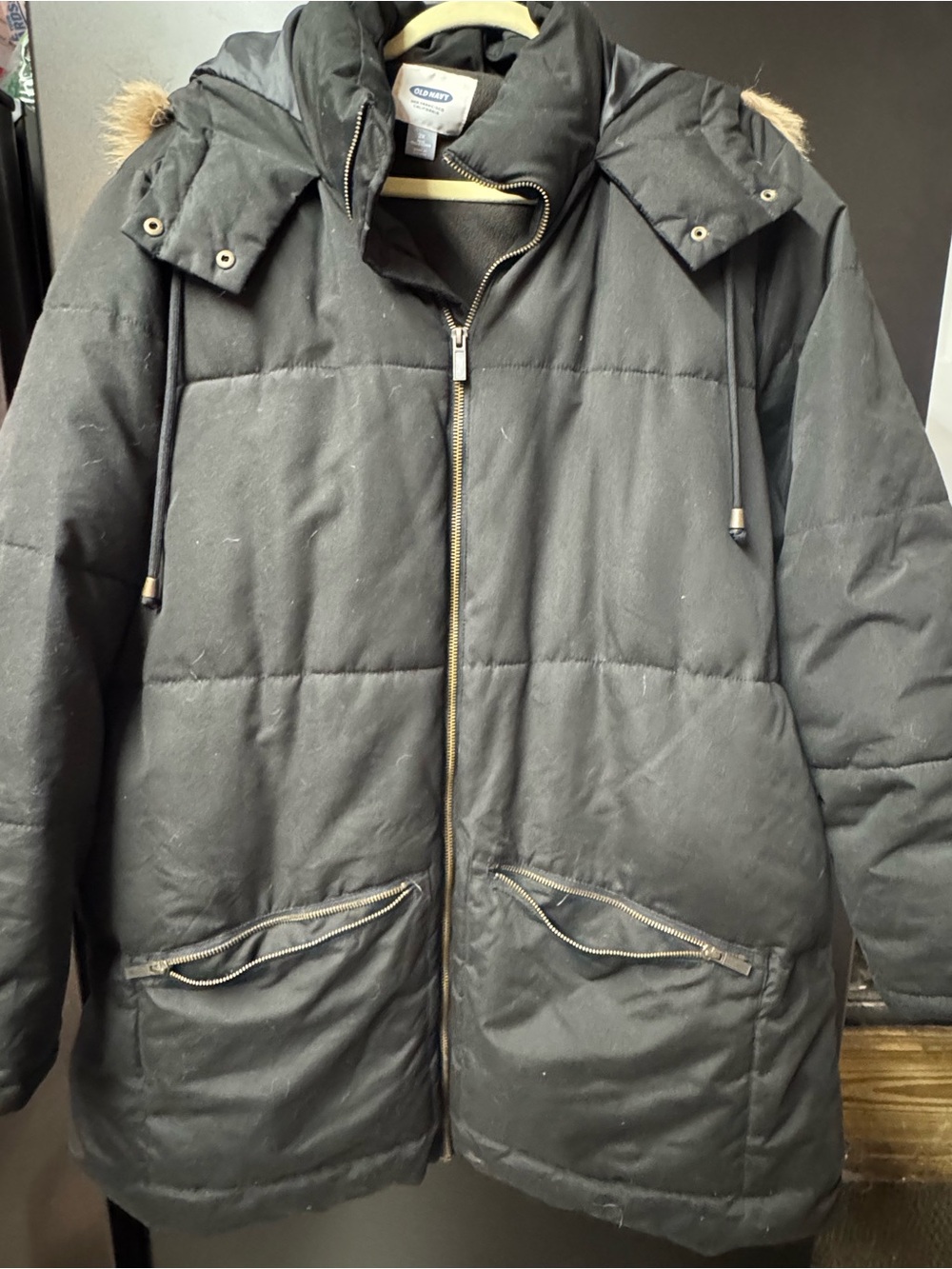 Women’s Black Puffer Parka Jacket with Faux Fur Hood